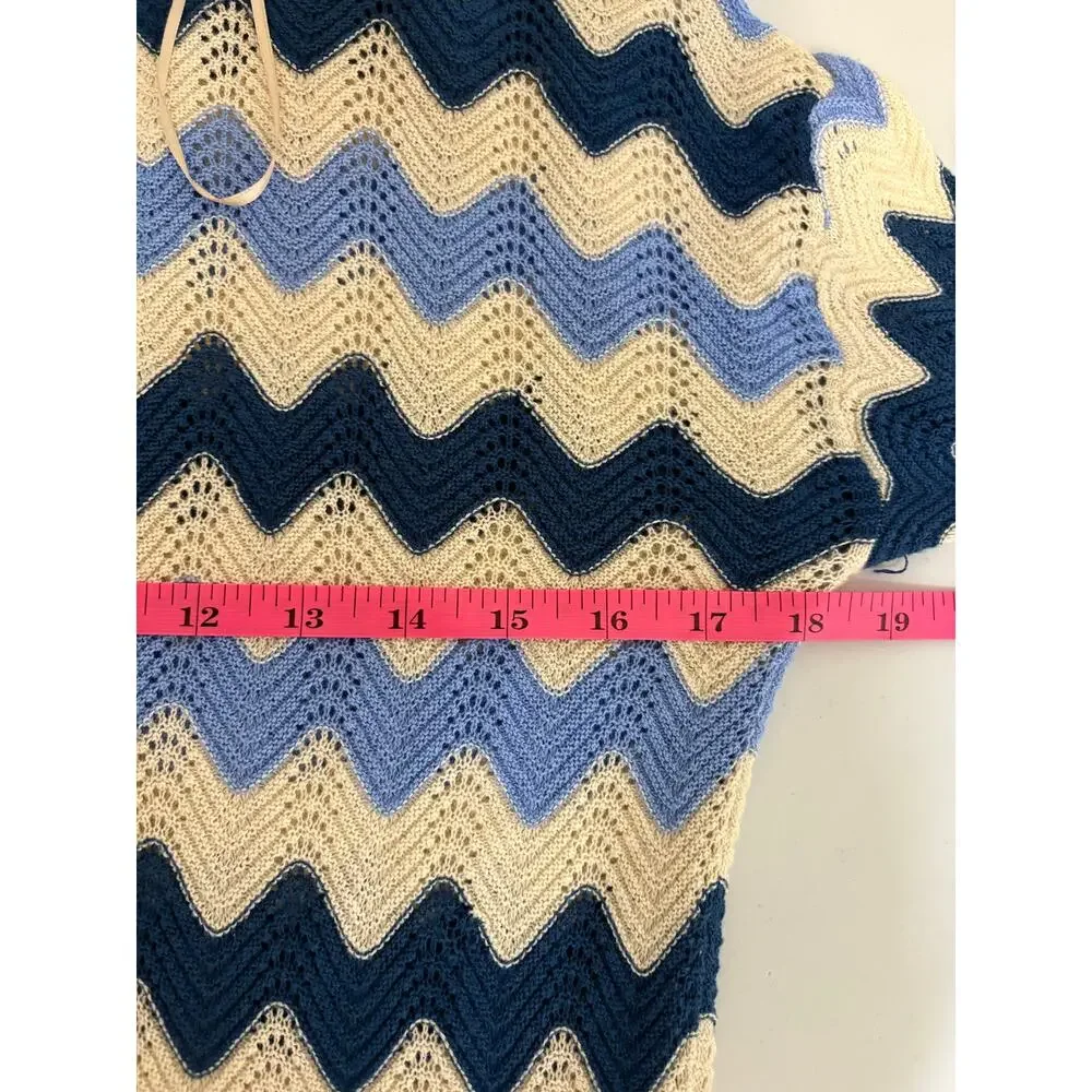 C&C California Blue and Ivory Bell Sleeve Crochet Mini Dress - Size XS